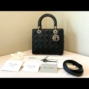 Lady Dior Medium Black Quilted Lambskin Cannage